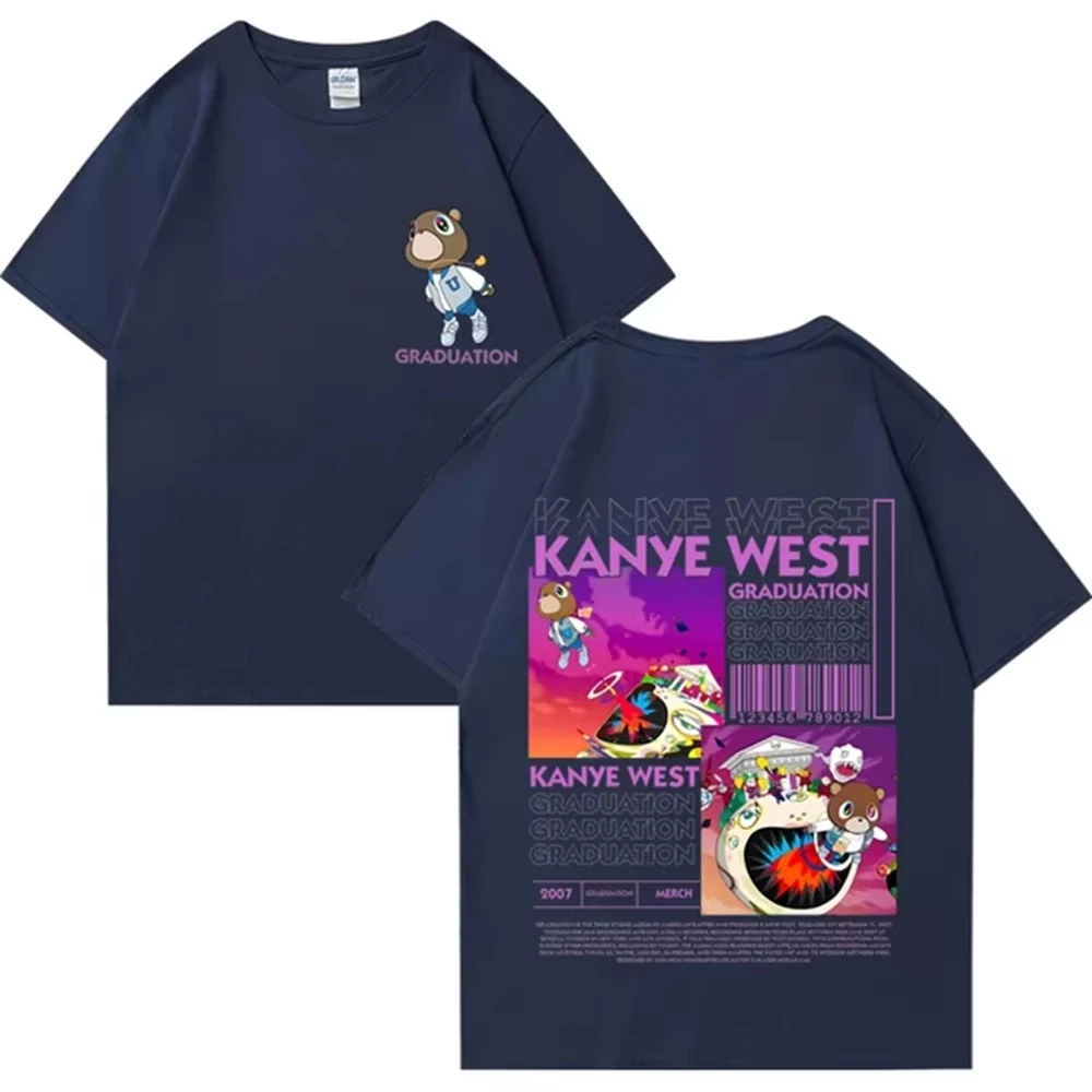 Kanye West Graduation Bear Double Sided Print Cotton T-Shirt Unisex Hip Hop Fashion Short Sleeve Streetwear Fan Gift Tops