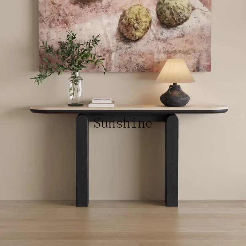 

Wabi Sandy Wind Solid Wood Travertine Slate Xuanguantai B & B Hotel Corridor Aisle Wall Long Table