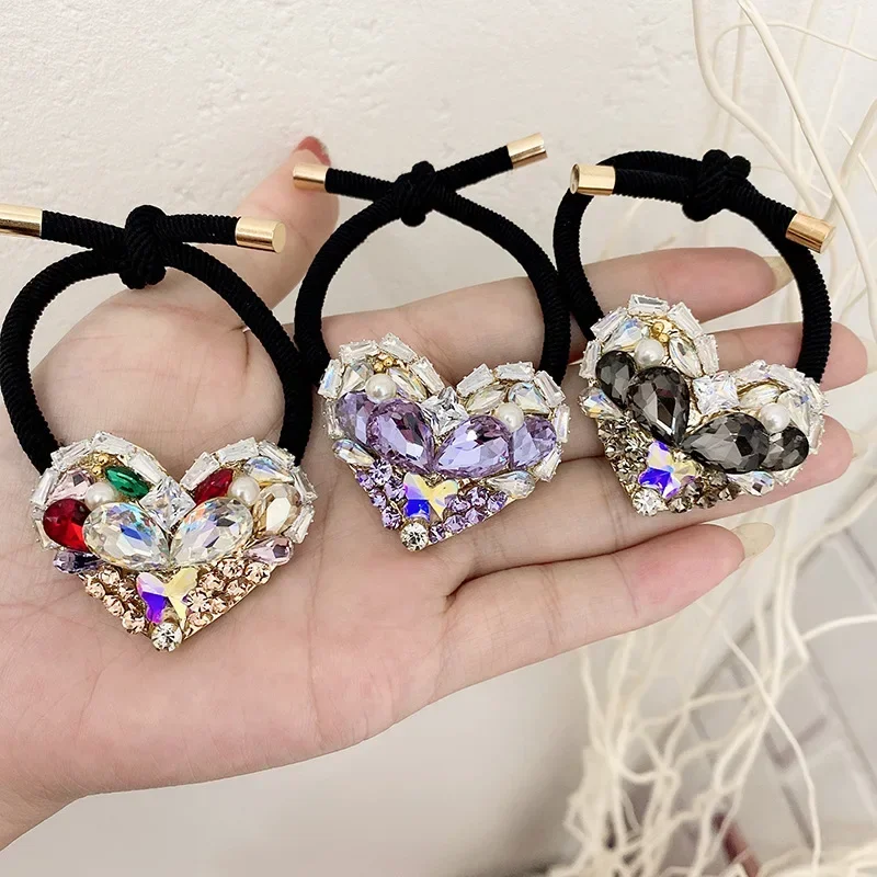 Moda strass cuore elastico fasce per capelli archi donne ragazze gioielli di lusso corda per capelli cravatta accessori per capelli squisiti coreani