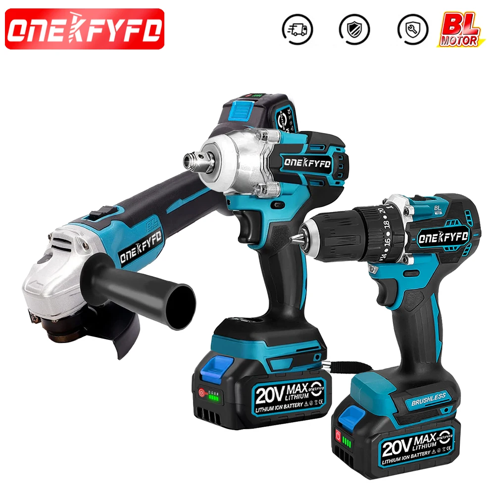 

3Pcs Brushless Tools Set Cordless Electric Wrench +125mm Angle Grinder Polishing Grinding +Electric Drill for Makita 18V Battery