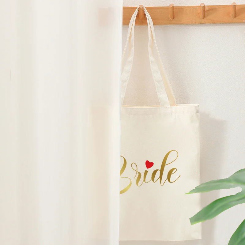 فريق العروس نمط حمل الحقائب قماش حقيبة كتف قابلة للطي للسفر اليومية تخفيف المرأة قابلة لإعادة الاستخدام حقيبة تسوق كبيرة للشاطئ