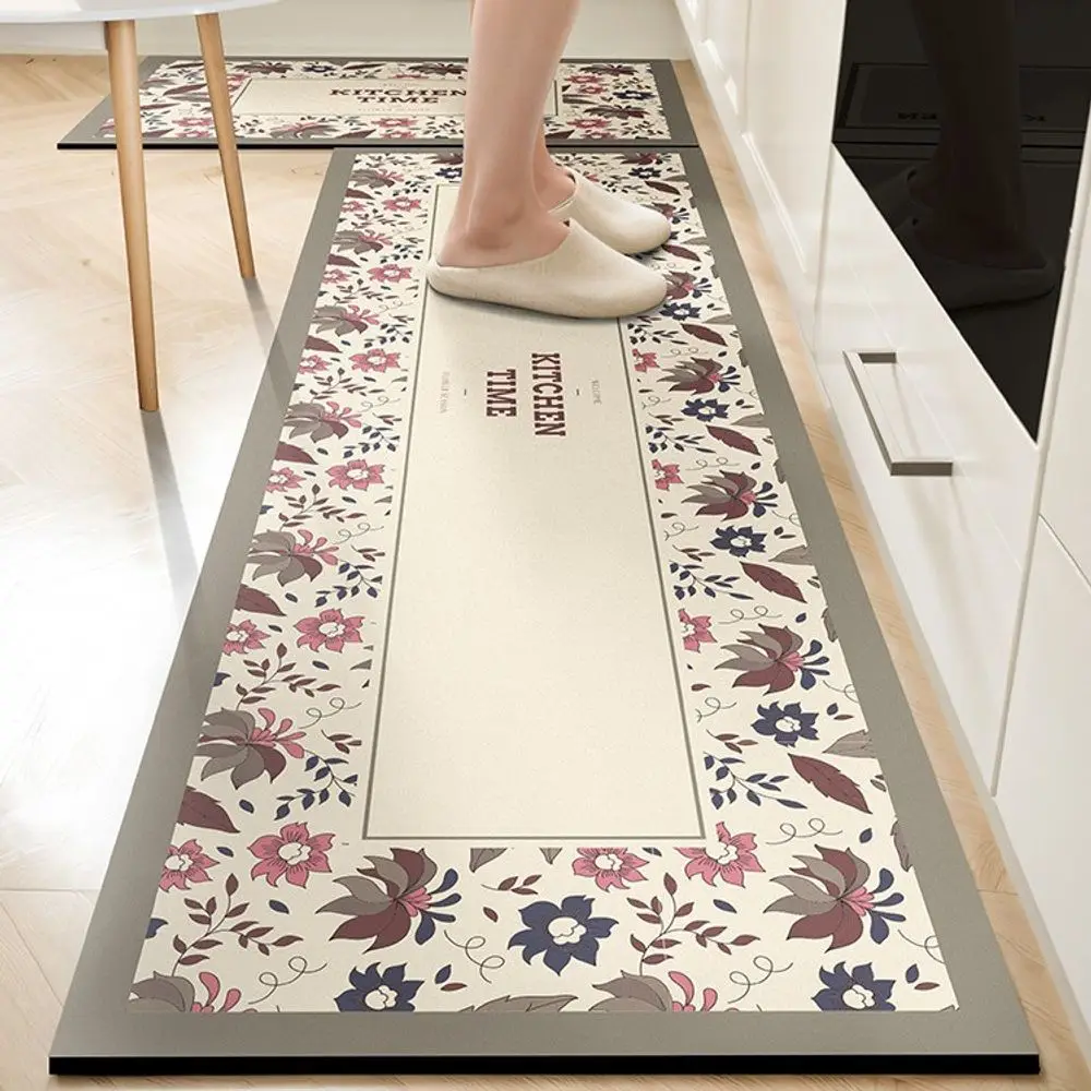 VIKAMA Anti-slip Kitchen Carpet Anti-oil Washable Laundry Room Silica Gel Floor Mat Easy to Clean American Retro Home Decoration