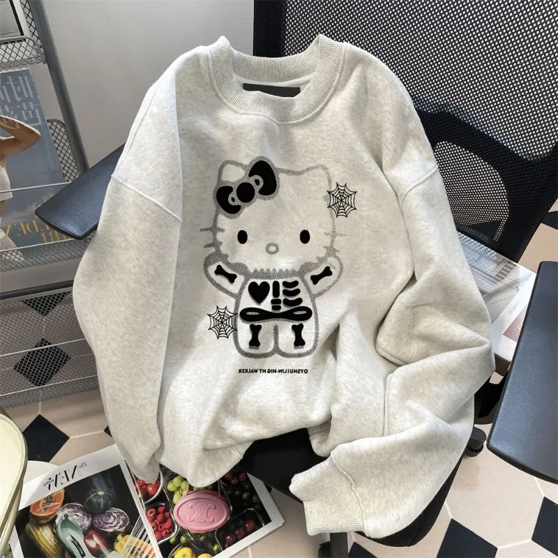 

Худи Хэллоуин Hello kitty kawaii sanrio из чистого хлопка парные Топы kitty осеннее и зимнее пальто толстовка с круглым вырезом