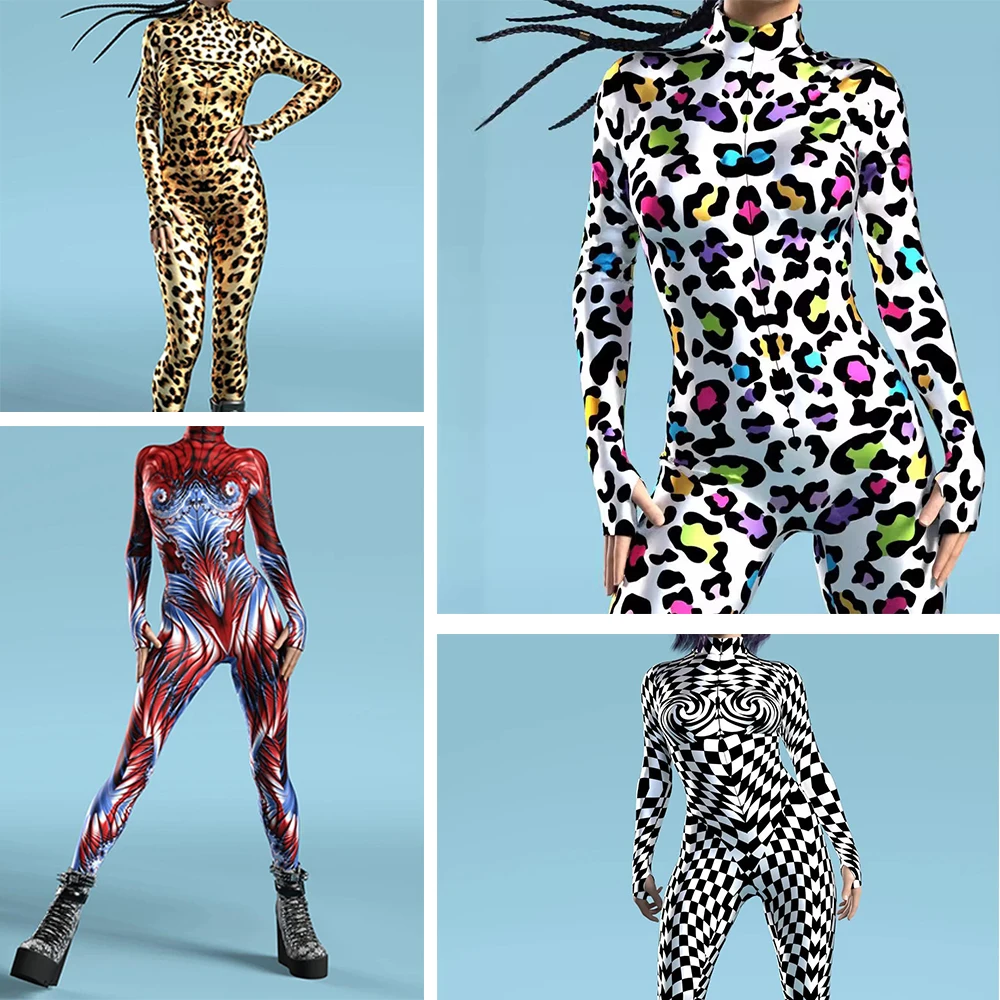 

Sexy Women Jumpsuit Dense Color Dots 3D Pattern Adults Halloween Cosplay Costume Party Jumpsuits Carnival Bodysuit Monos Mujer