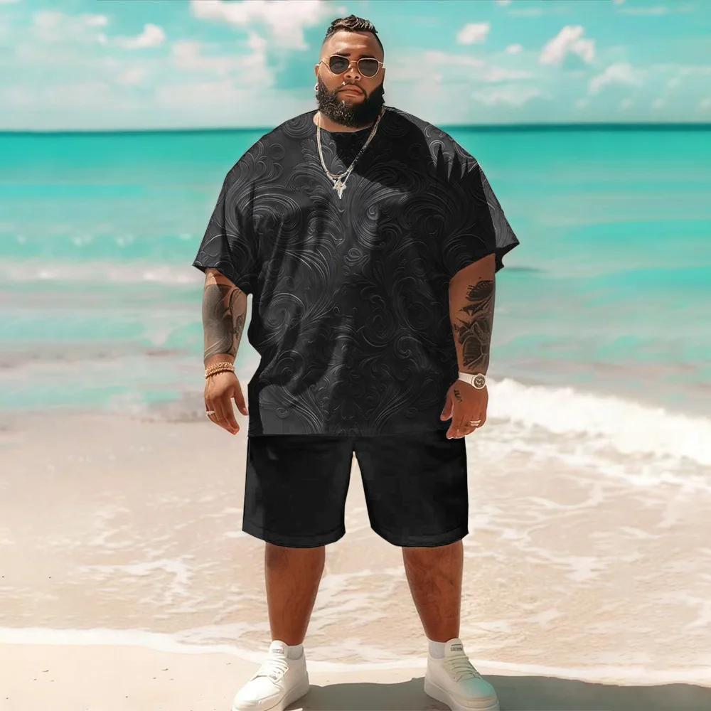 

Мужской комплект с короткими рукавами больших размеров S-9xl: шикарный узор — 2 предмета большого и высокого кроя, мягкая дышащая ткань, гладкая геометрическая ткань