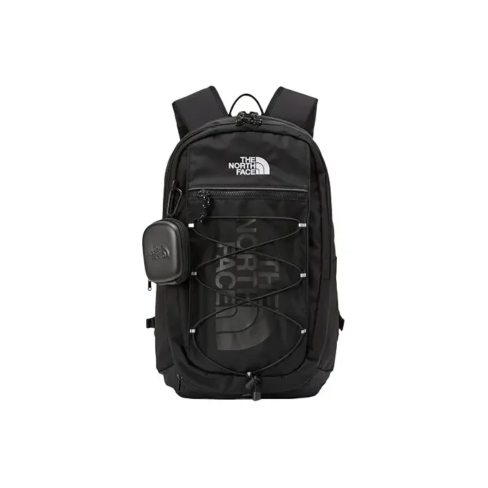 The North Face brand logo nylon zipper-opening casual sports backpack, messenger bag, double-shoulder bag, black color