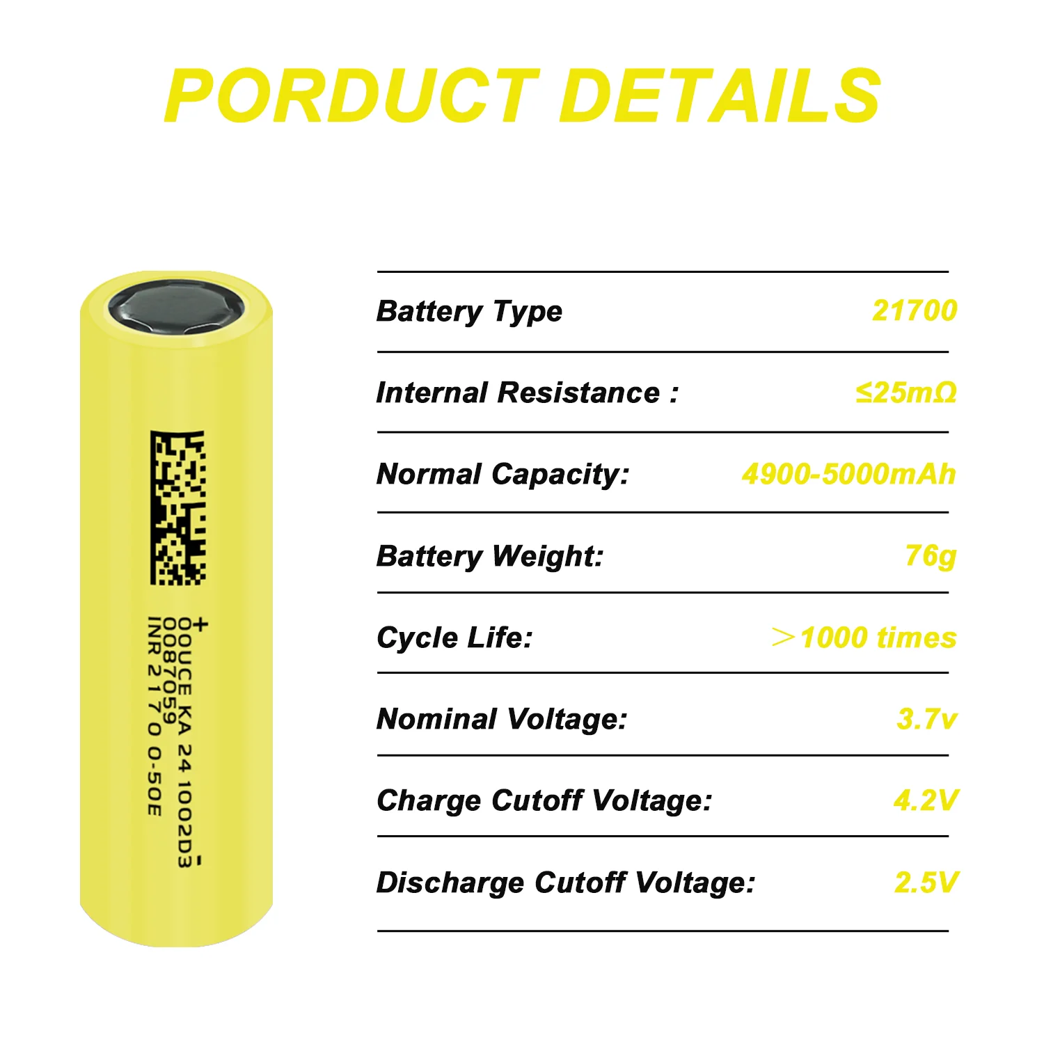 1-10 SZT. Bateria litowa 21700 3.7V 5000mAh Wysoka Moc 3C 15A Rozładowanie Płaski Wierzch 21700 Akumulator do Latarki LED — zdjęcie produktu 4