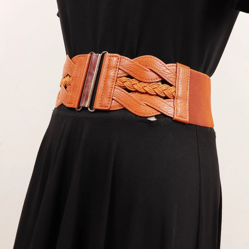 ANJY New Women Patchwork Leather Elastic Waistband Design Versatile Fashion Decorative Dress Ins Stretchy Wide Waist Belt A25716
