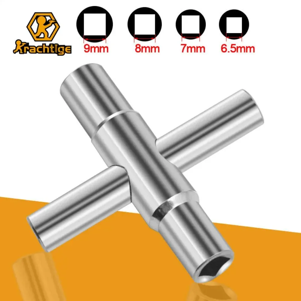 4 In 1 Universal Faucet Wrench Square Key Plumber Bathroom Wrench 6.5/7/8/9mm for Gas Electric Meter Cabinets Bleed Radiators