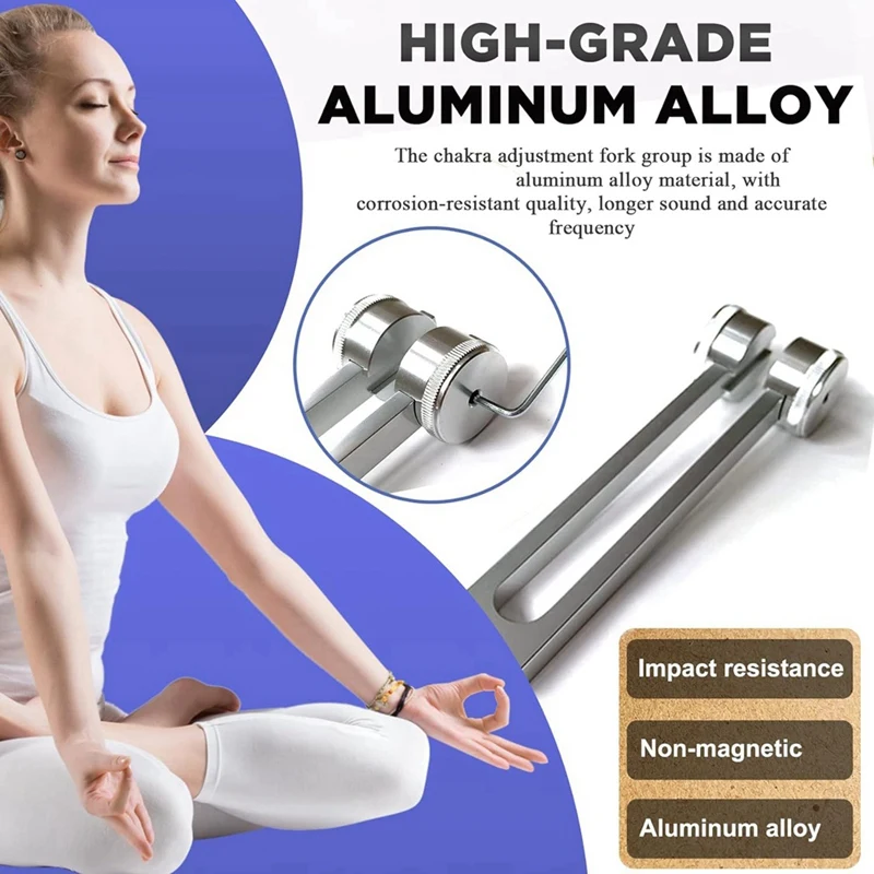 128Hz+256Hz Silver, Tuning Forks Set Aluminum Alloy Body Weighted Tuning Forks For Healing Chakra Set