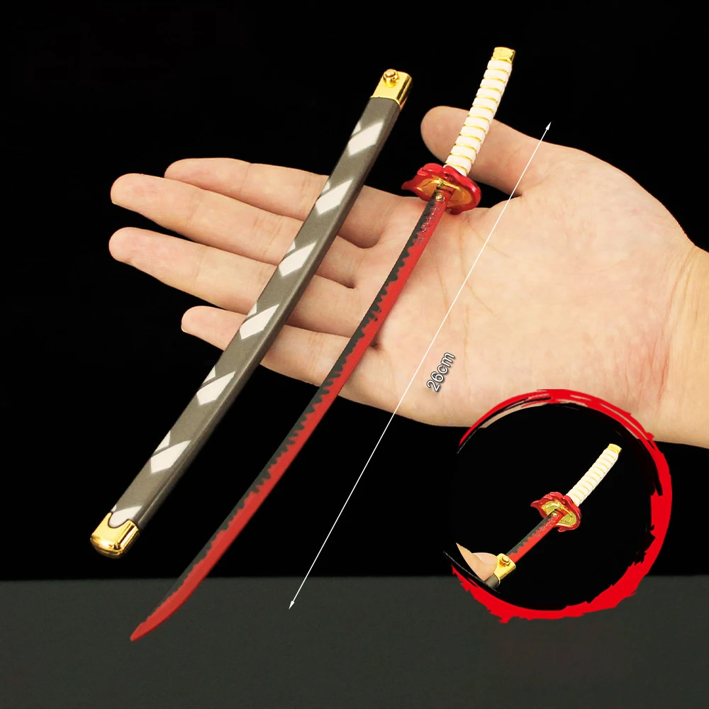 Katana Demon Slayer Rengoku 26cm / 10.23in Replica in Lega di Zinco con Fodero e Pulsante di Espulsione, Giocattolo da Collezione per Fan di Anime