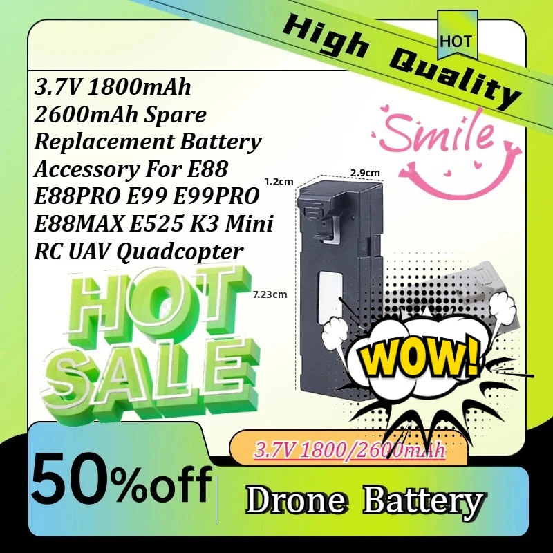Spare Replacement Battery Accessory For E88  E99 E88PRO E99PRO E88MAX E525 K3 Mini RC UAV Quadcopter 1800mAh 2600mAh