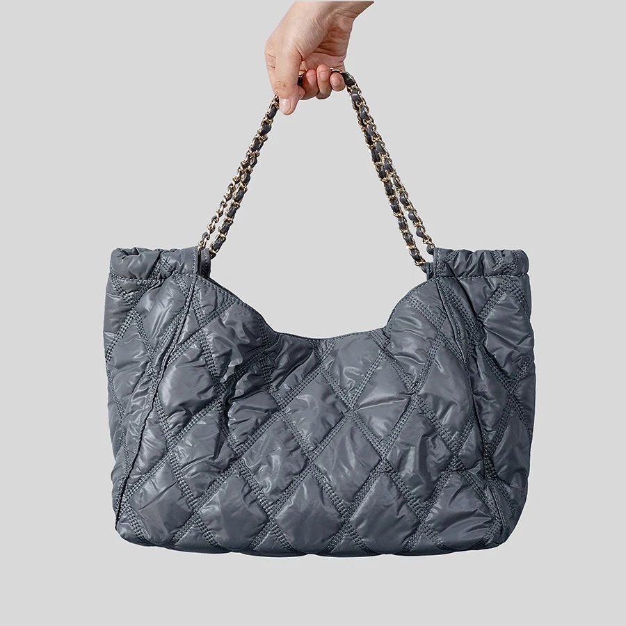 Casual Nylon Lingge Quilted Women Shoulder Bag Designer Padded Lady Handbags Chain Large Capacity Tote Bag Big Shopper Purse2023