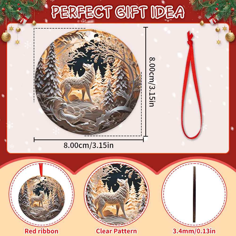 2/3 Pcs Acrylic Wolf  Scene Pendant Christian Tree Ornament Wolf Pendant Home Decor New Year Xmas Gift,Christmas Decor