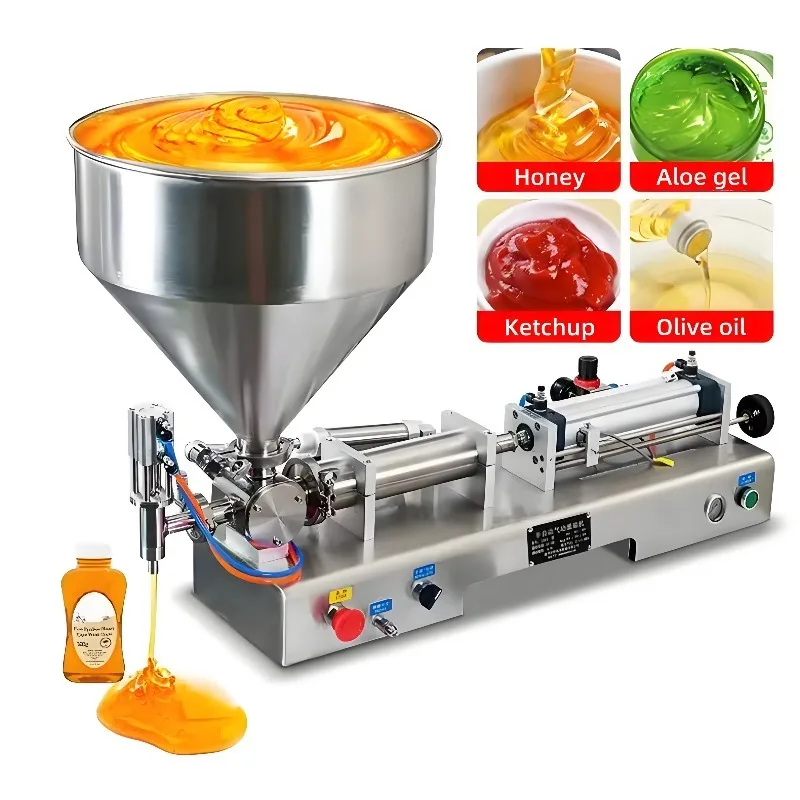 Semi Automatic Vertical SUS304 Pneumatic Filling Machine Multi Viscosity Juice Jam Honey Peanut Butter