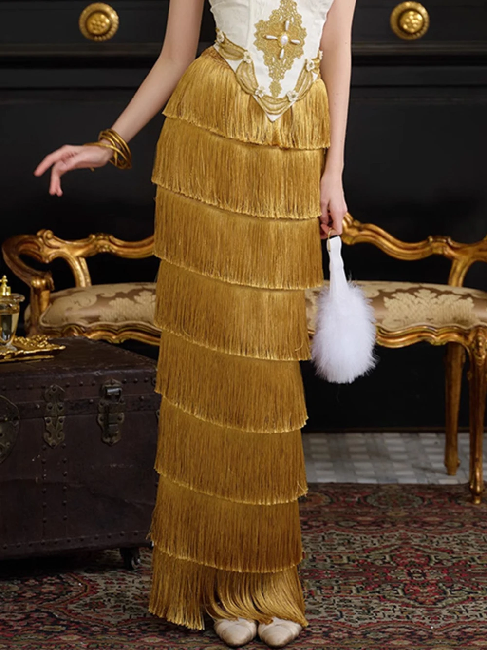 Modphy 2026 Summer New Tassel Long Skirt For Women Trendy Solid Fringe High Waist Streetwear Casual Skirts