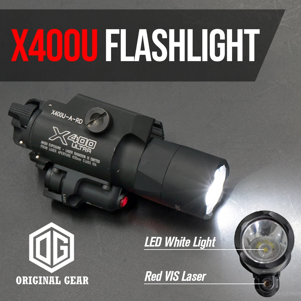 Tactical X400U White Light And adjustable Red Laser light X400 Ultra Flashlight 350 Lumens MIL-SPEC Type III Hard Anodized