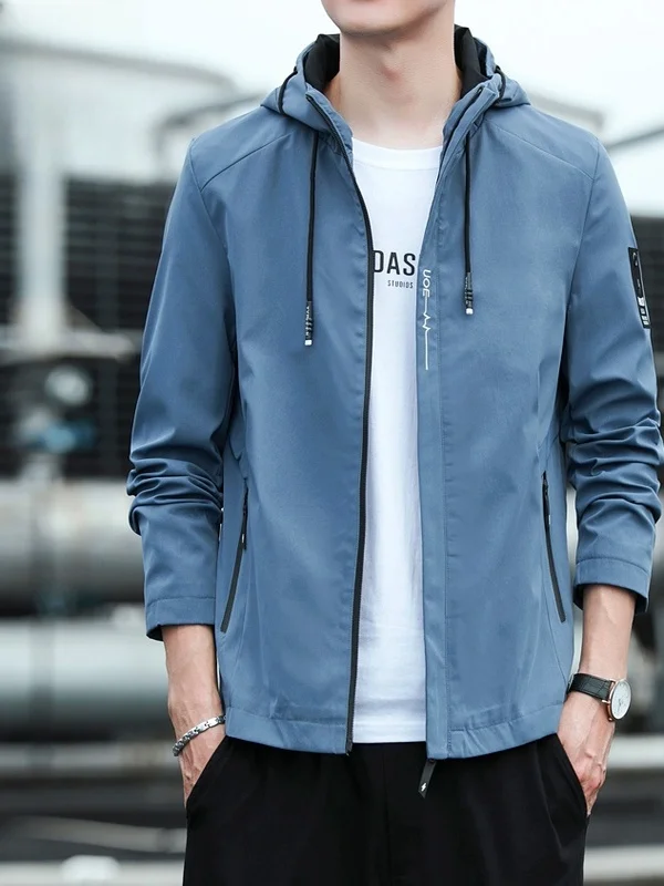 سترة رجالية كاجوال للربيع والخريف بأسلوب كوري عصري من نسيج البوليستر بأكمام طويلة وإغلاق بسحاب مقاومة للرياح وخفيفة #5