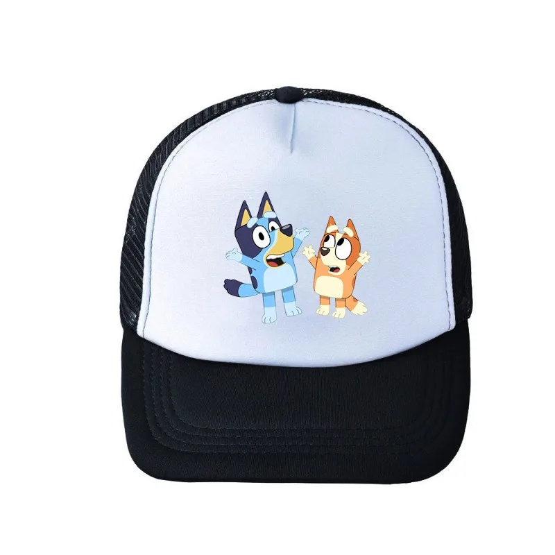 Gorra de malla con estampado de dibujos animados de Bluey, diseño de pato en blanco y negro, gorra de verano nueva para deportes al aire libre, sombrero decorativo para el sol