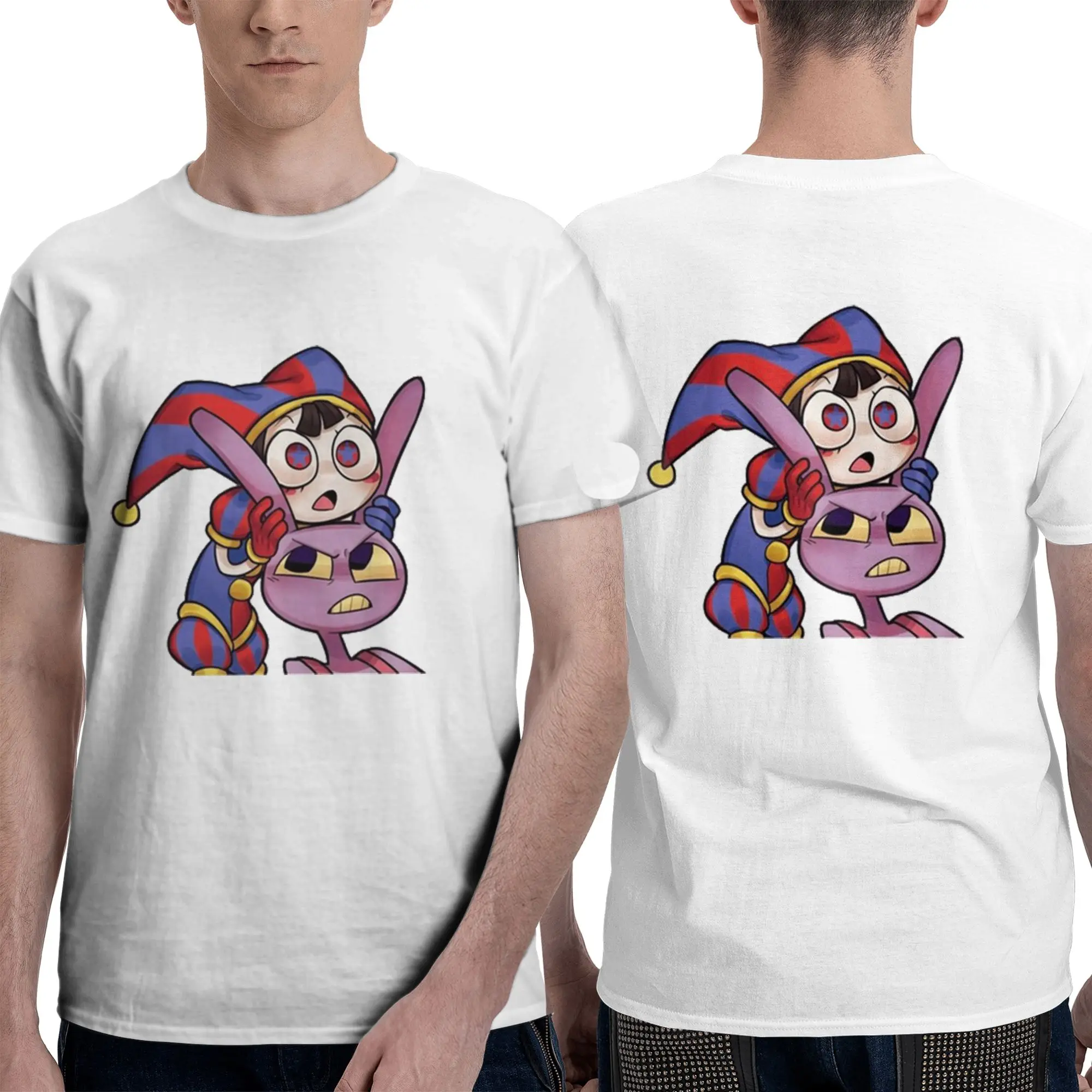 100% Cotton Pomni Tadc Jax  the amazing circus T-Shirt Men's Double Sided T Shirt Men Round Neck Summer Shirts Tops S-6XL