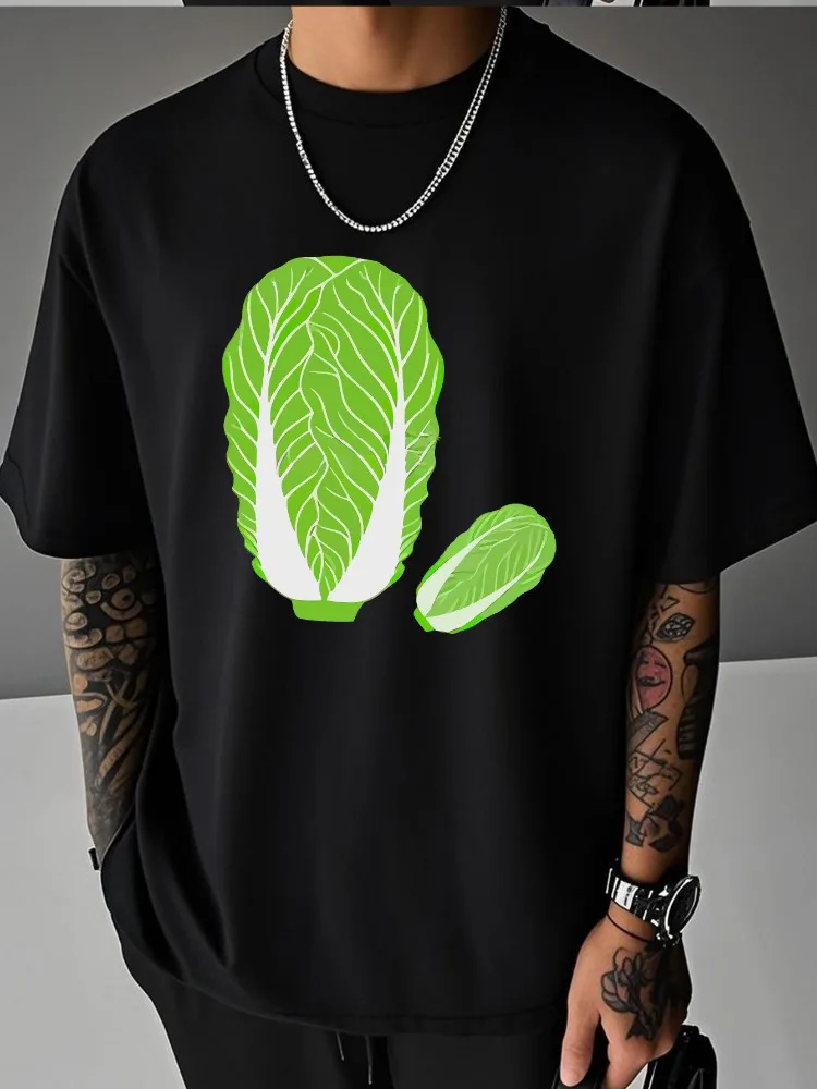Men Summer Casual Short Sleeve T Shirt Cute Chinese Cabbage Vegetable Graphic Oversized Loose Tees Street Daily Fashion Tops