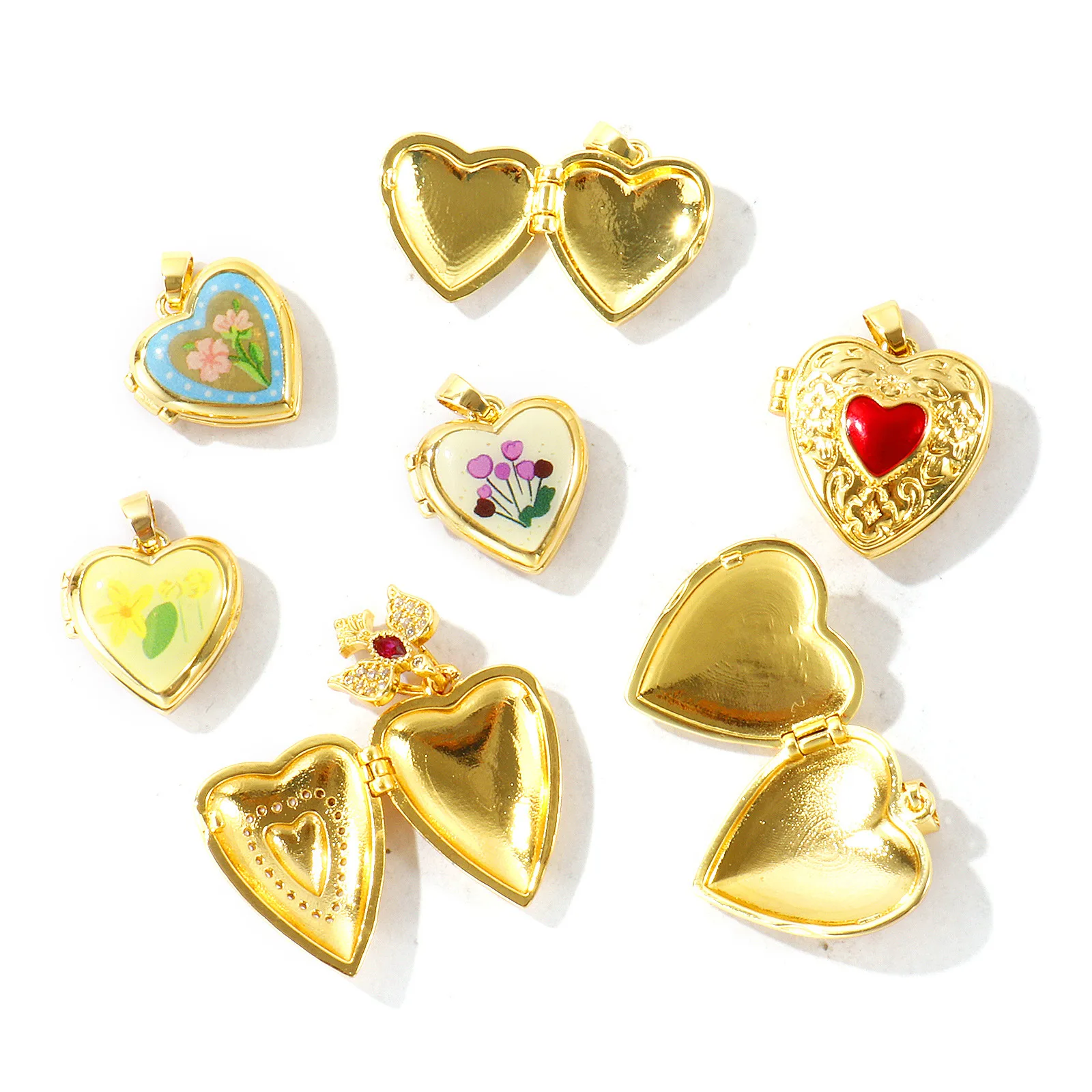 1 Stück Messing Valentinstag Bild-Foto-Medaillon-Anhänger Herz Blume 18K Vergoldet Öffnbar Charms DIY Halskette Großhandel – Detail 5