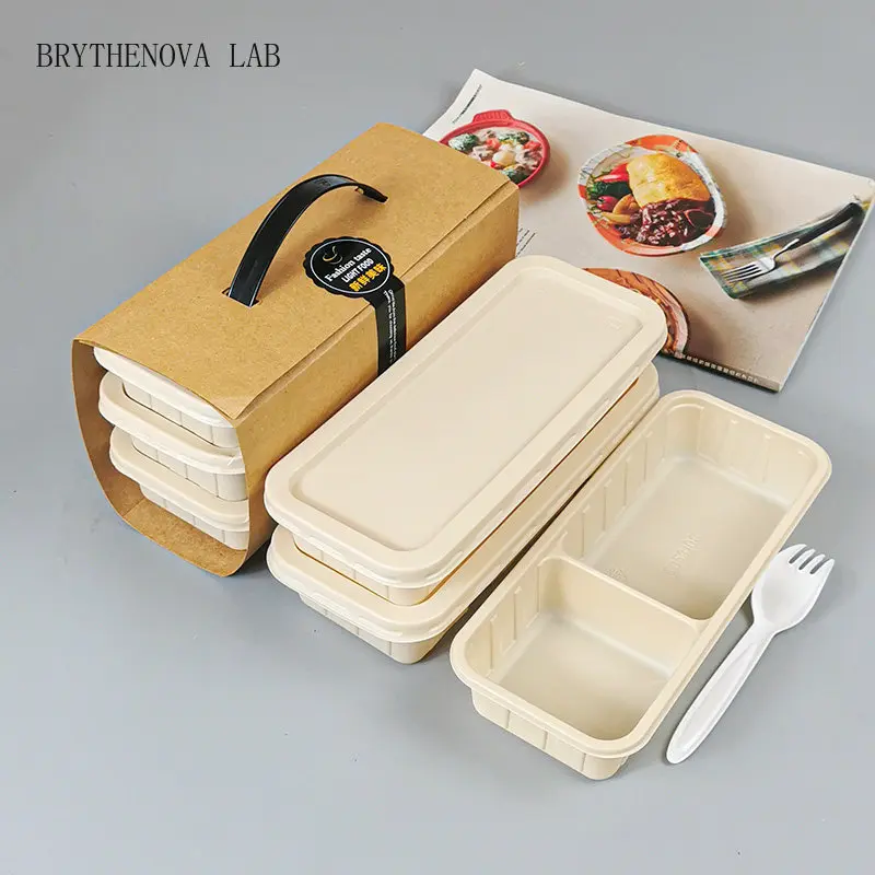 Corn Starch Packaging Box Rectangle Environment protection Degradable Lunch Box Takeout Compartmentalized Disposable Lunch