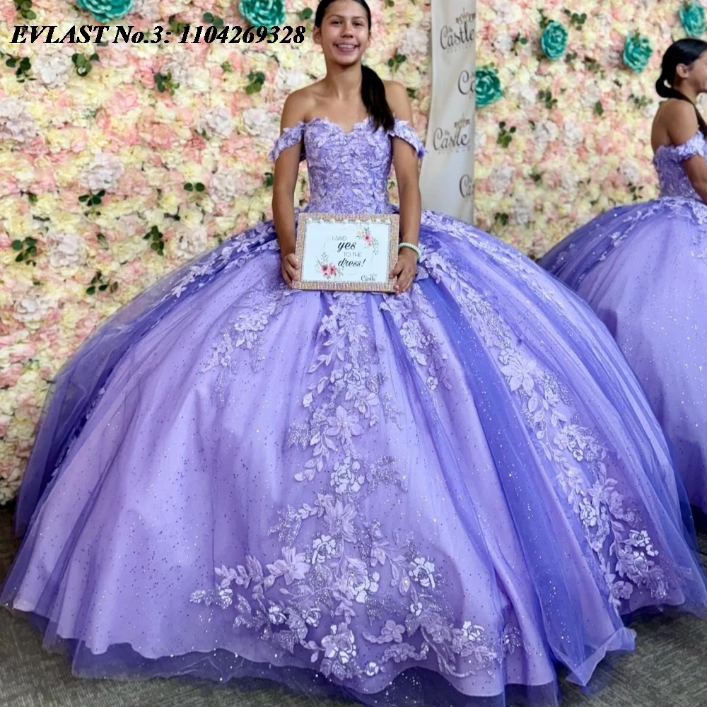 

EVLAST Customized 2025 Luxury Lilac Quinceanera Dress Ball Gown Lace Applique Beading Corset Sweet 16 Vestidos De 15 Anos E3Q590