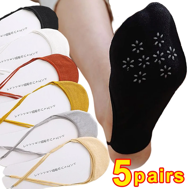 5Pairs Soft Cotton Slippers Female Colorful High Heels Socks Fashion Women Breathable Boat Socks Summer Short Invisible Socks