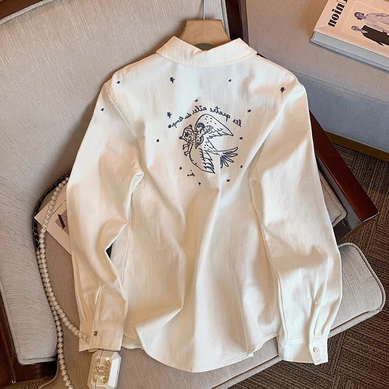 

Casual Loose Long Sve Printed irt Women's Sle Thin Design Sense Collar Lazy Sle Outerwear irt Autumn Season