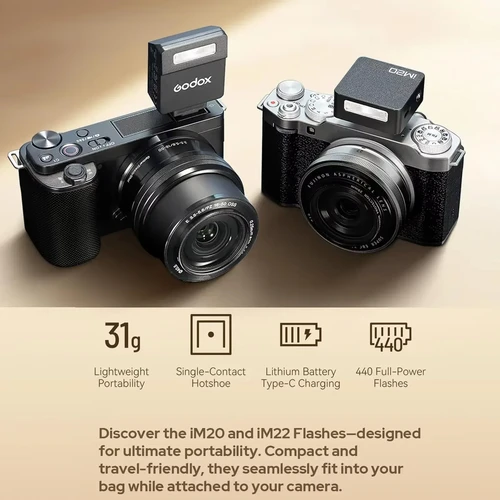 Imagen 2 del producto Godox IM20/IM22 Mini cámara Flash para Canon Fuji f1-230 Sony zv1 zve10 Ricoh gr3 Nikon Panasonic Olympus Pentax la mayoría de las cámaras SLR