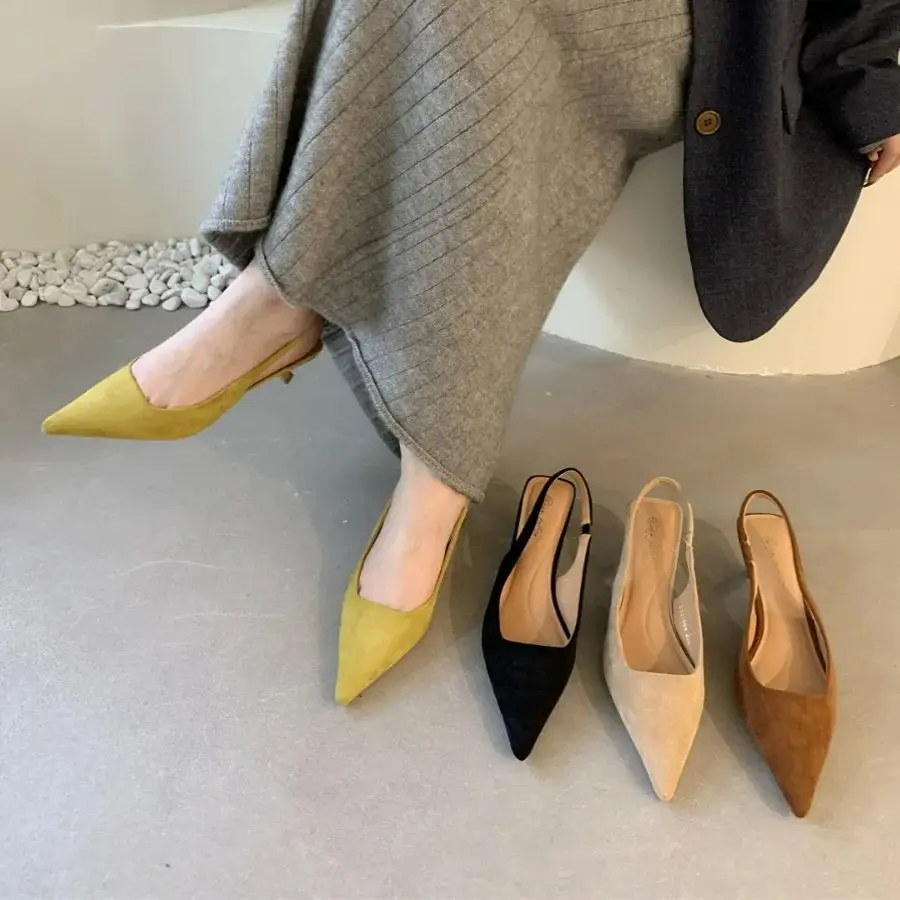 Bailamos Women Sandals Pointed Toe Elegant Low-heel Shoes Summer Fashion Slingback Woman Mules Shoes Pumps Dress Shoes