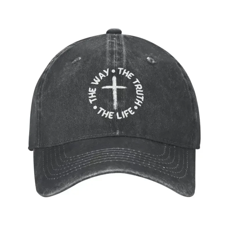 Casquette de baseball chrétienne en coton tendance, personnalisée pour adulte, avec motifs 'La Voie, la Vérité, la Vie', Jésus-Christ, Christianisme, Croix, style 'Dad Hat' pour l'extérieur