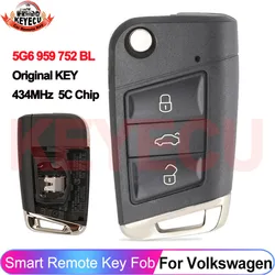 KEYECU OEM Original 5G6 959 752 BL Keyless Go For VW TAYRON T-ROC Tiguan 434MHz Smart Remote Car Key Fob 5G6959752BL 5C Chip