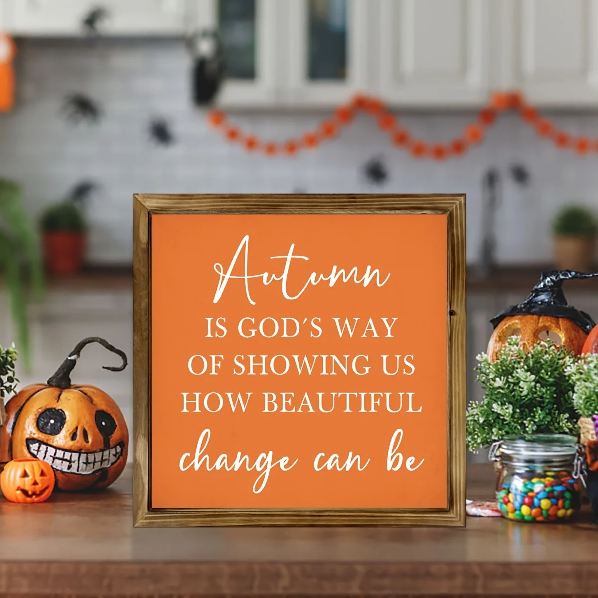 1 قطعة 20 سنتيمتر × 20 سنتيمتر مؤطرة علامة الخريف ، "الخريف هو طريقة الله..." ملهمة إقتباس ديكور ، الخريف - تحت عنوان جدار الفن للمنزل #1