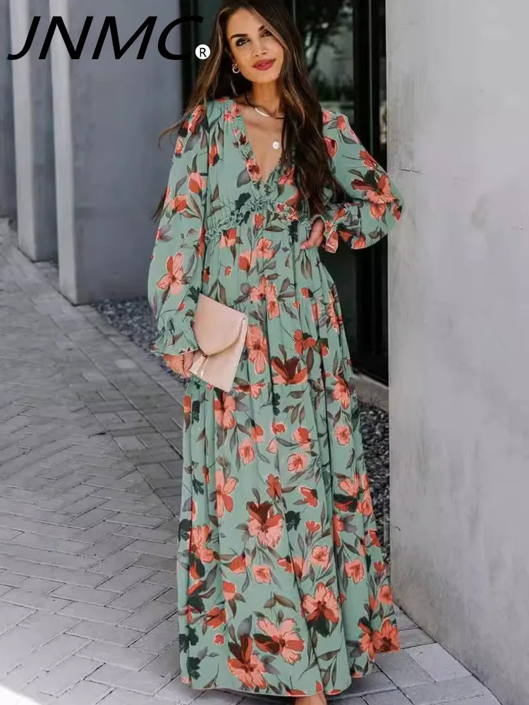 

JNMC Elegant Princess Sleeves Fashionable Printed Long Style Evening Dress For Women's 2024 Spring Summer New Collection