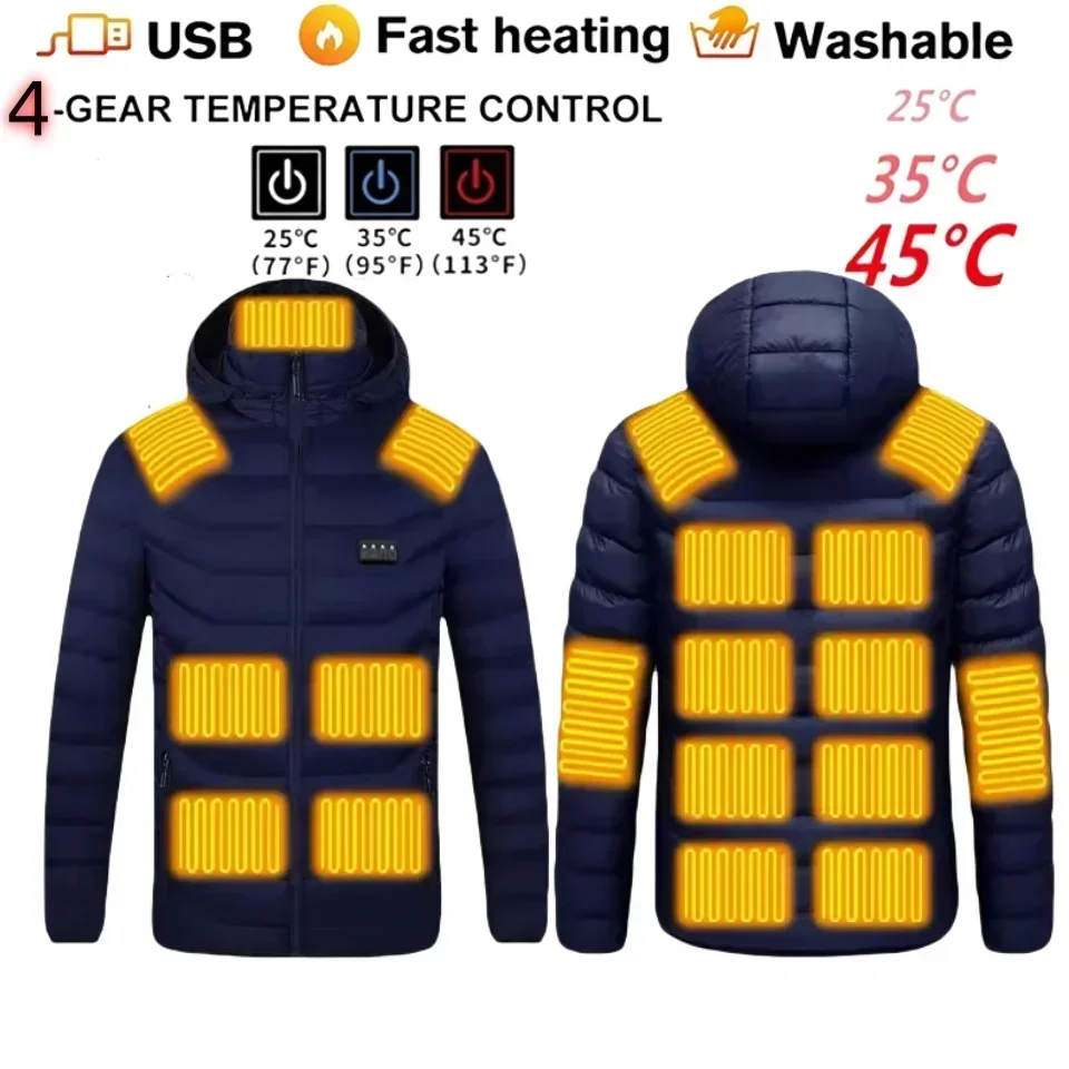 Parka chauffante USB fonctionnelle pour hommes et femmes, manteau rembourré en coton, veste décontractée, vêtements auto-chauffants, 23 zones métropolitaines, hiver