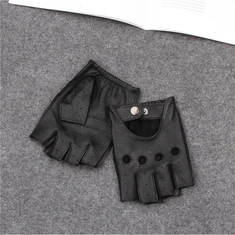 Leather Half Finger Gloves Men\'s Fitness Thin Sports Non-slip Driving Bike Motorcycle Bike Goat Skin Gloves Motorcycle