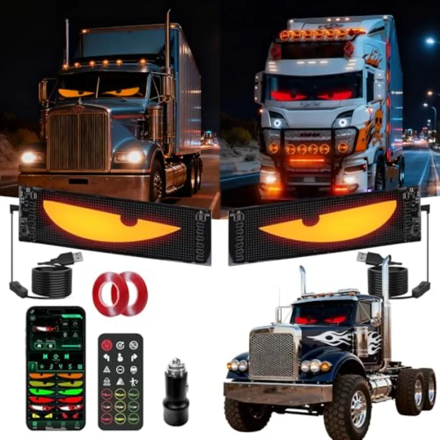 

Devil Eyes Light 2PC for Windshield-23.42x4.72IN Programmable LED Eyes [Advanced Chip 100% Synced Dual Screen] 5V USB Powered A