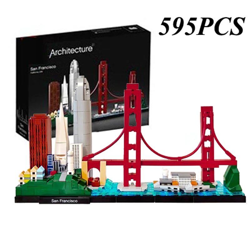 

595PCS Salesforce Tower Golden Gate Bridge City Architecture Skyline Building Blocks San Francisco Construction Bricks Toys Gift