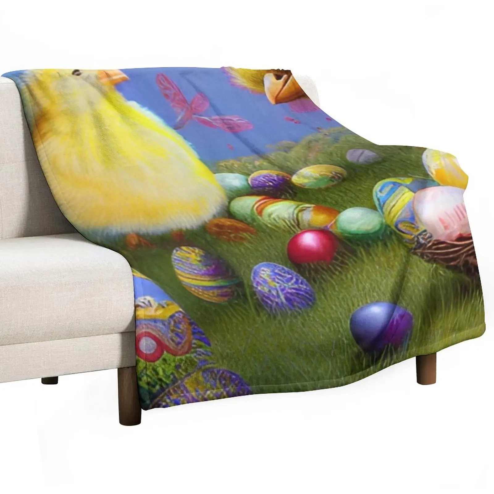 Colorful Festive Easter Eggs Easter Bunny Spring Flowers Chick Version 10 Throw Blanket Sofa Comforter Loose Blankets