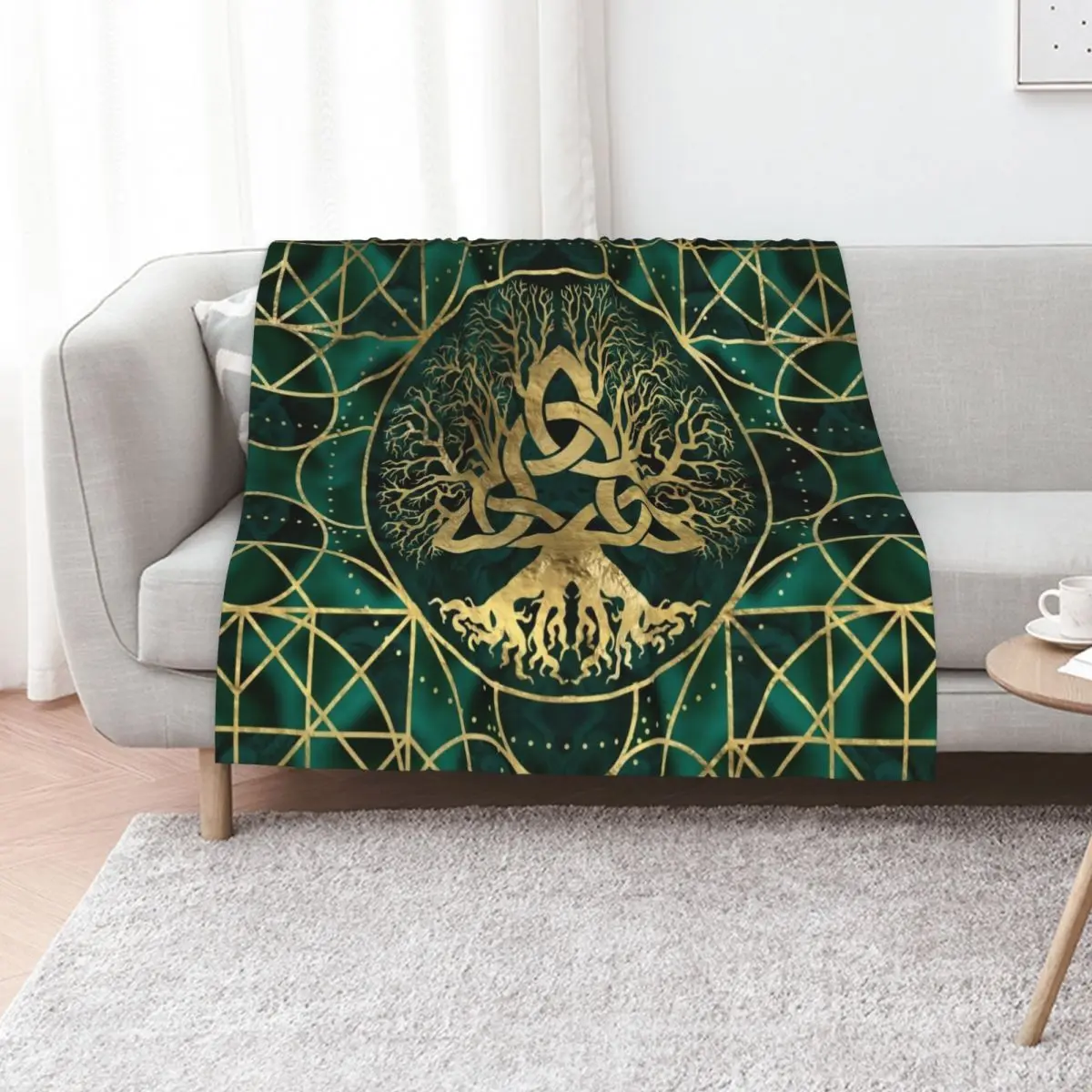 

Tree of life with Triquetra Malachite and Gold Throw Blanket Blankets For Sofas Soft Bed linens for sofa Blankets