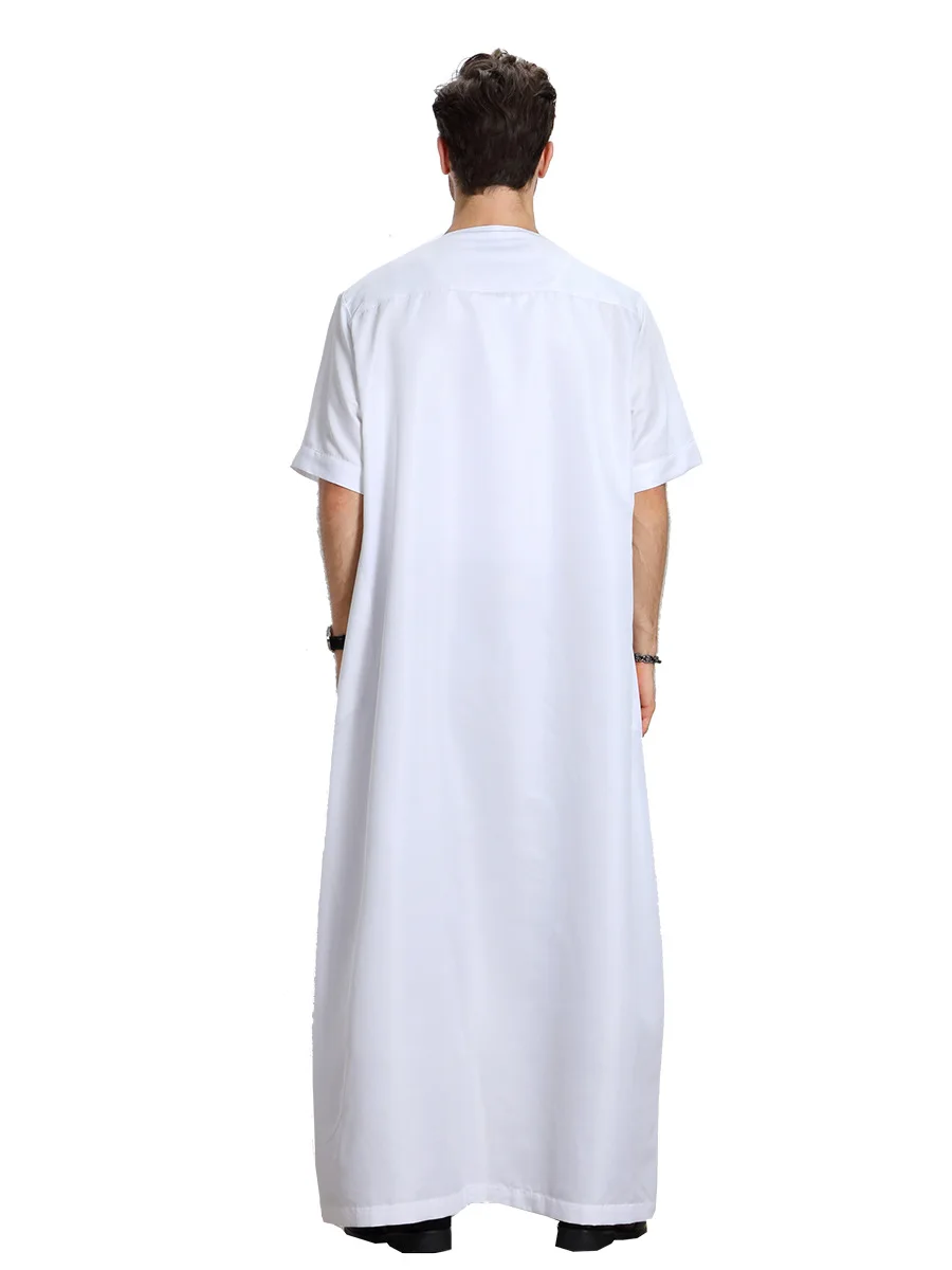 Islamic Clothing Premium Quality Middle Eastern Solid Color Short Sleeve Arabic Men's Jubba Thobe Jubba Men Tunic Djellaba Homme