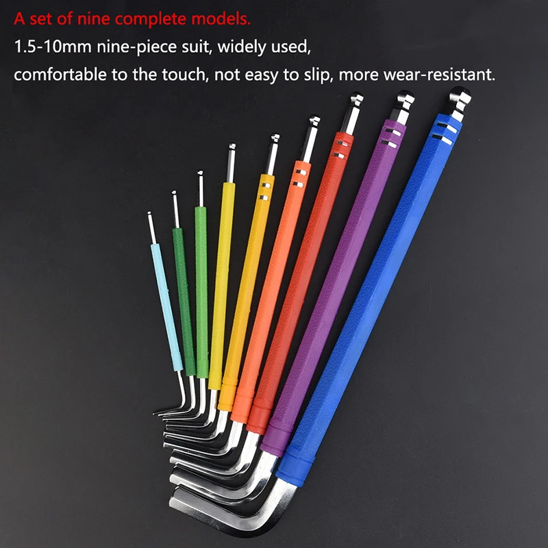 ألين مفتاح مجموعة L وجع عدة ل ألين المسمار 9 قطعة الذراع الطويلة عرافة مفتاح مجموعة 1.5 مللي متر إلى 10 مللي متر مسدس المفك أدوات يدوية لإصلاح الدراجة #2