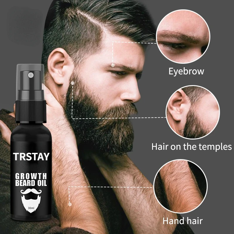 Dla mężczyzn olejek na porost brody Grow Beard grubsze pełne zagęścić olejek do brody włosów Spray do włosów laserowy wzrost żeń-szenia oleju