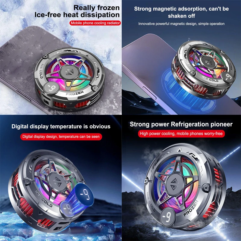 

{MX} 2 в 1, полупроводниковый кулер для телефона с магнитным зажимом, портативный цифровой дисплей, охлаждающий вентилятор с RGB-подсветкой для мобильного телефона