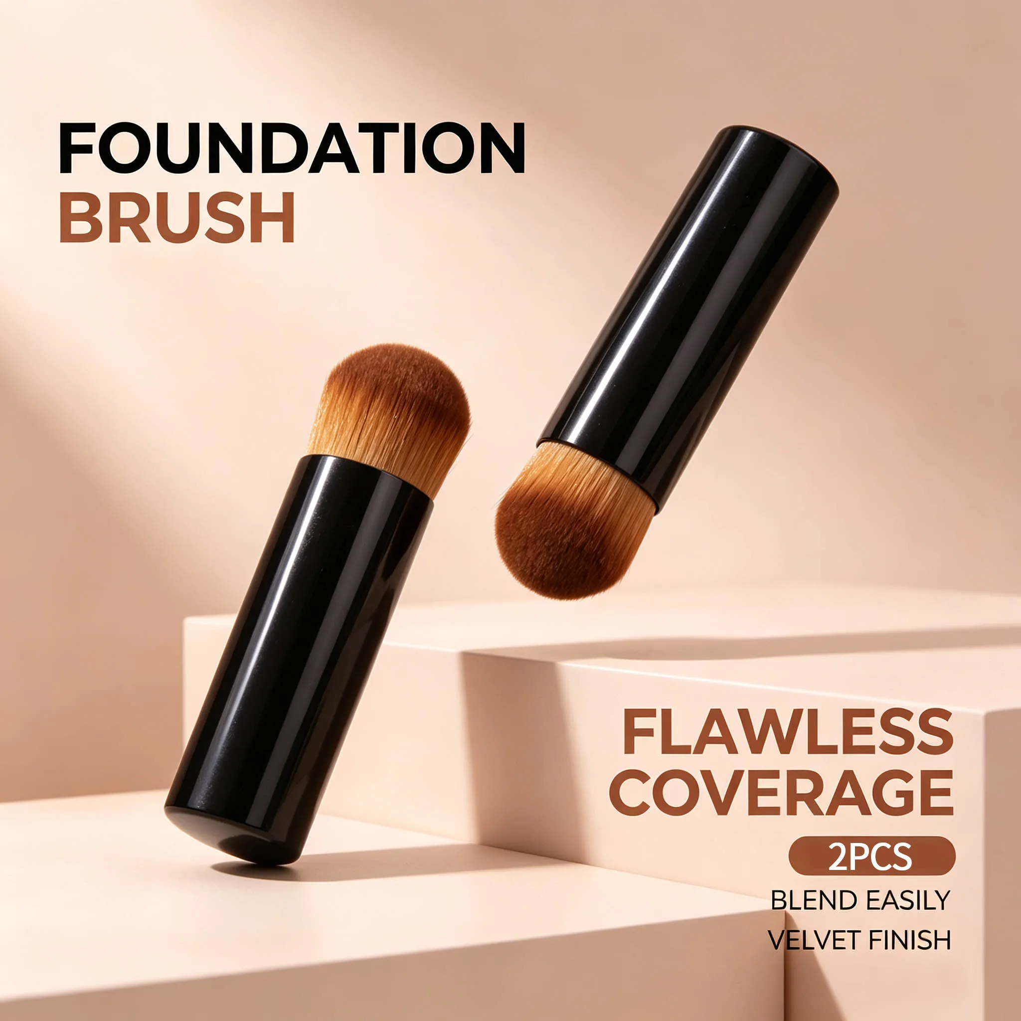 2Pcs Portable Foundation Makeup Brush,for Liquid&Cream Foundation,Reusable Cosmetic Tools for Daily&Travel Makeup