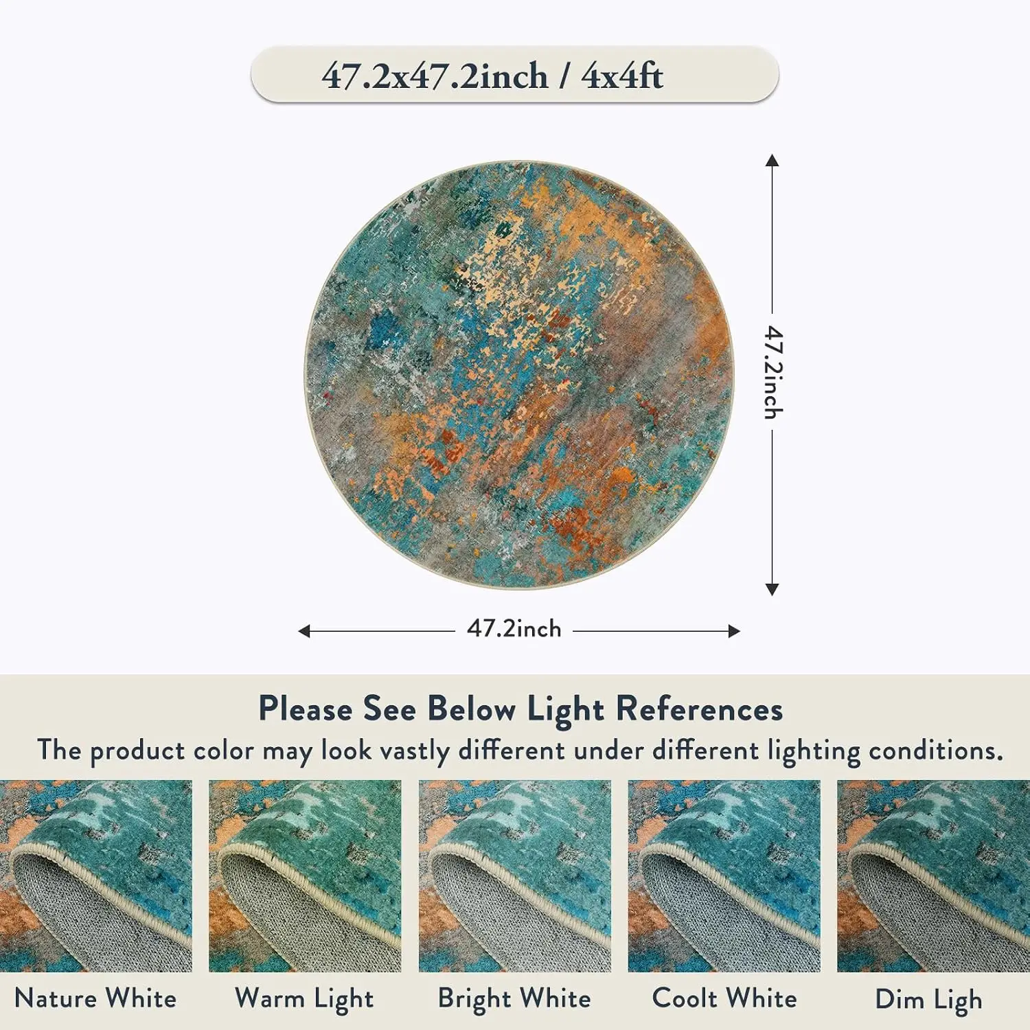 Premium Round Boho Area Rug Polyester Multi-Color Abstract Distressed Bohemian Style Round Floor Carpet Mat Vintage Living Room