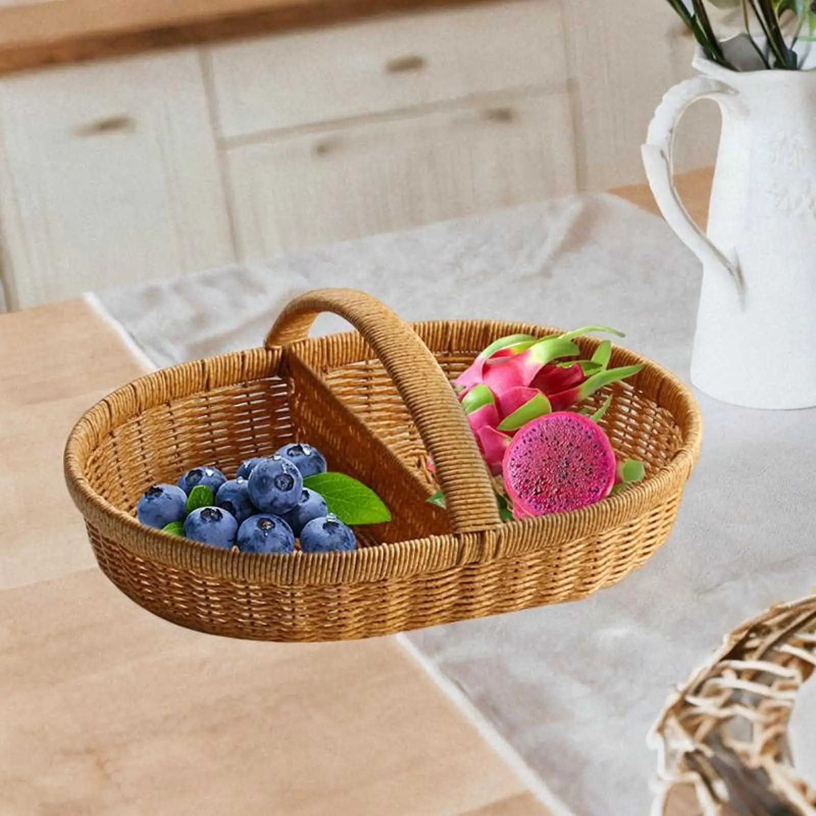 

Divided Vegetable Fruit Basket Outdoor Organizer Picnic Shopping Picnic Baskets with Handles for Fruit Wedding Decoration