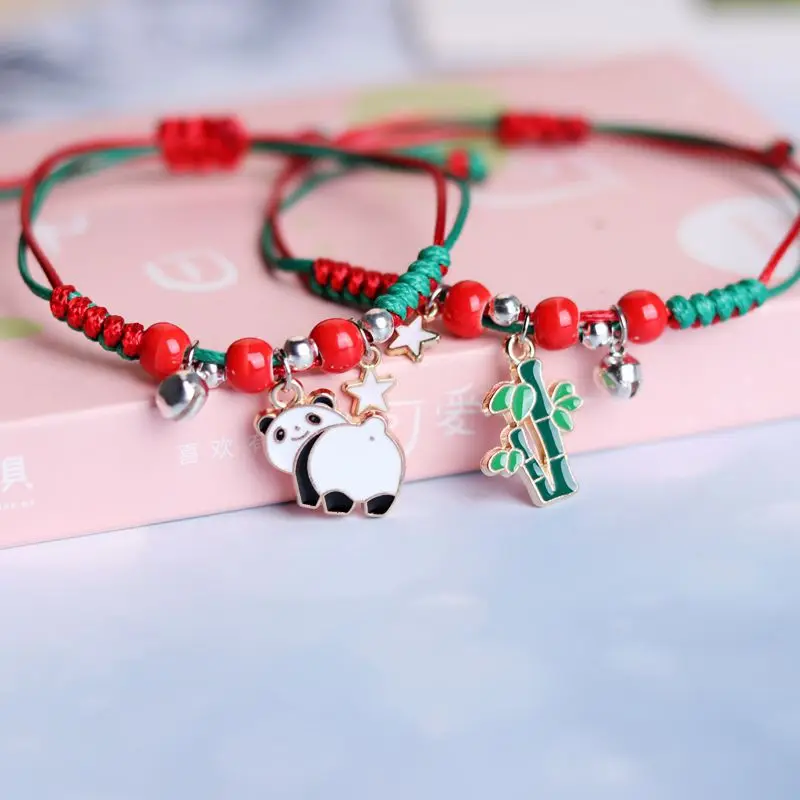 Fashion Creative Handmade Woven Mori Sweet Panda Girlfriend Bracelet Natural Style Bamboo Women's Single Ring Hand Rope Gift